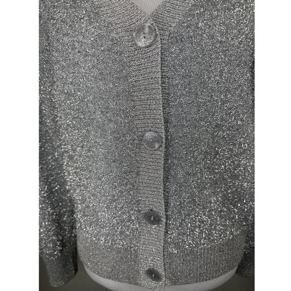 Kate Spade New York Sparkle Cardigan Sweater, Silver Metallic, Medium - Picture 3 of 6